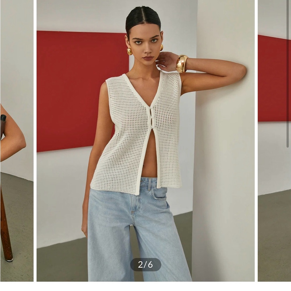 Commense White Knit V-Neck Tank Top